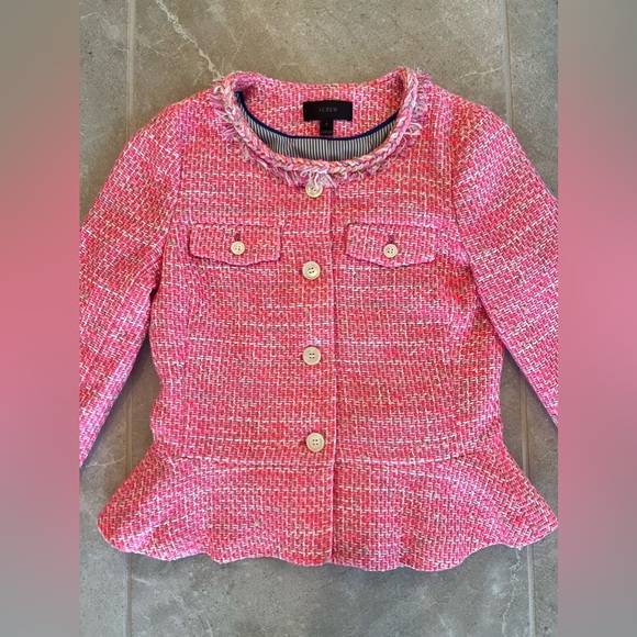 J.CREW Peplum Lady Jacket in Neon Fuchsia Pink Tweed Blazer | Size 0 Womens - Picture 2 of 10